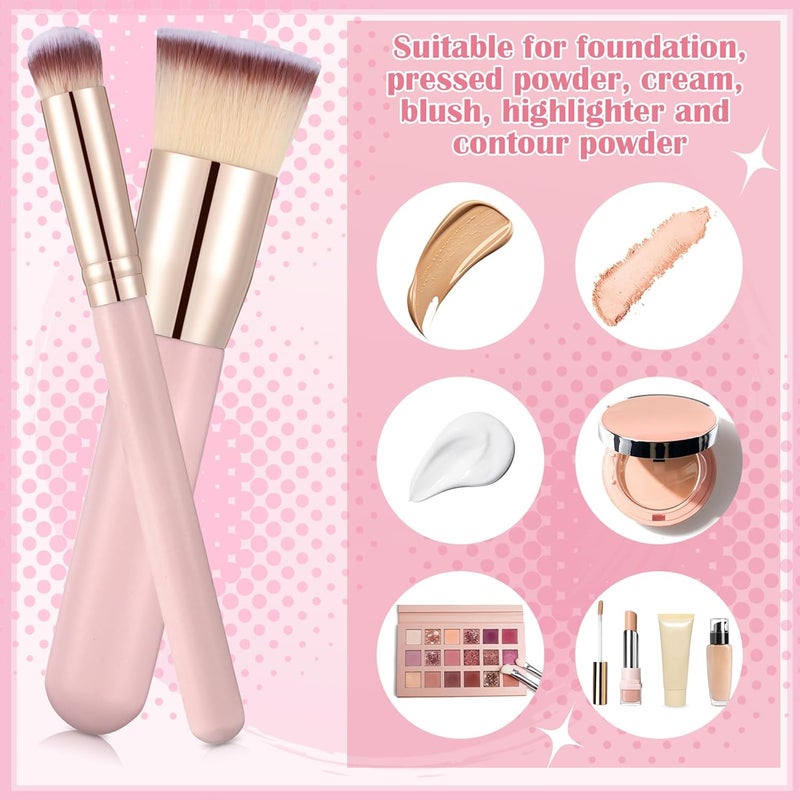 ProSuites 6Pcs Foundation Brush for Liquid Makeup,Liquid Foundation Brush with Makeup Sponge and Powder Puff for Foundation, Powder, Blush,Concealer(Pink) - Image 4